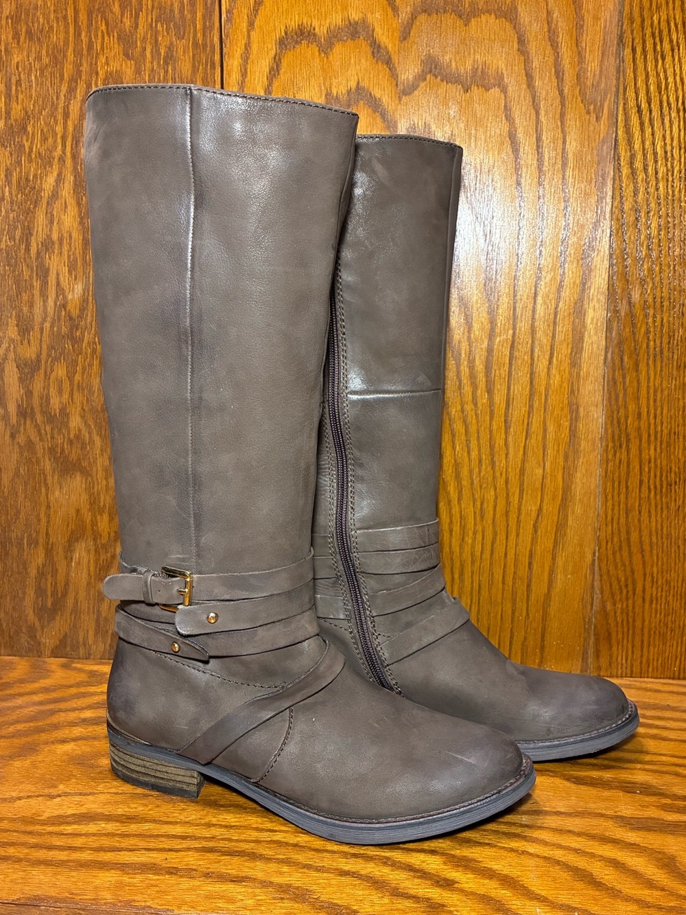 Steve Madden Taupe Leather Riding Harness Boots Women’s 7.5